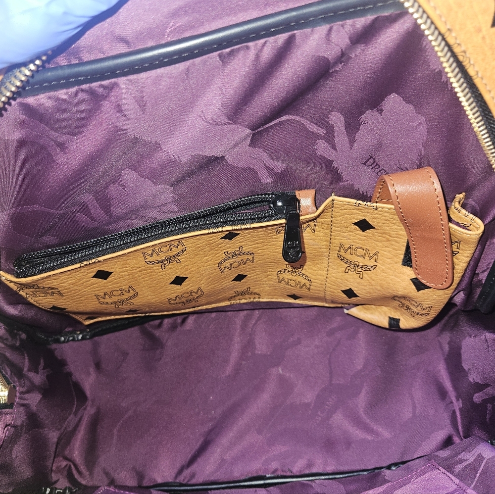 MCM Tan and Brown Satchel with Iconic Monogram and Gold Hardware W/ COA - Picture 5 of 16